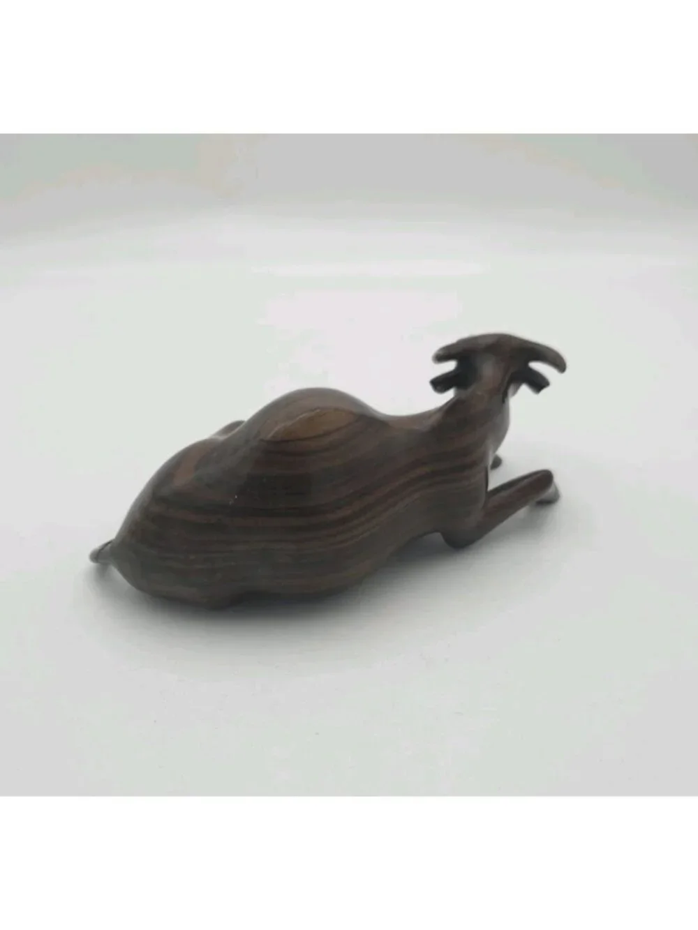 Vintage Hand Carved Wooden Resting Bull Ox Figurine Dark Wood Animal Sculpture